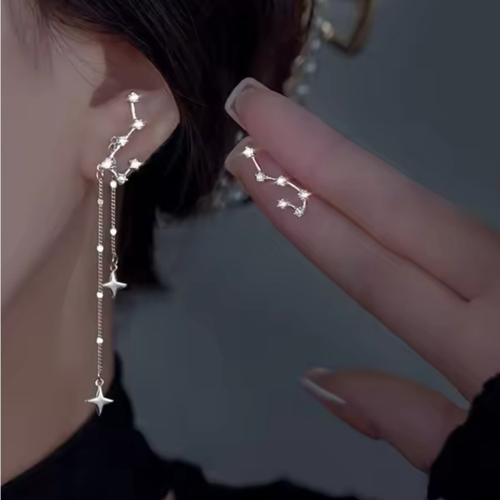 925 Sterling Silver Big & Little Dipper Constellation Star Stud Dangle Earrings - Picture 8 of 10